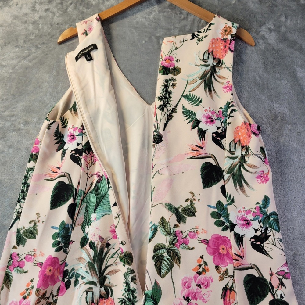BananaRepublic Womens 12 Tropical Floral Drop Waist Shift Dress VNeck Sleeveless - Picture 8 of 10